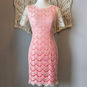 ANTONIO MELANI Pink and White Lace Mini Dress